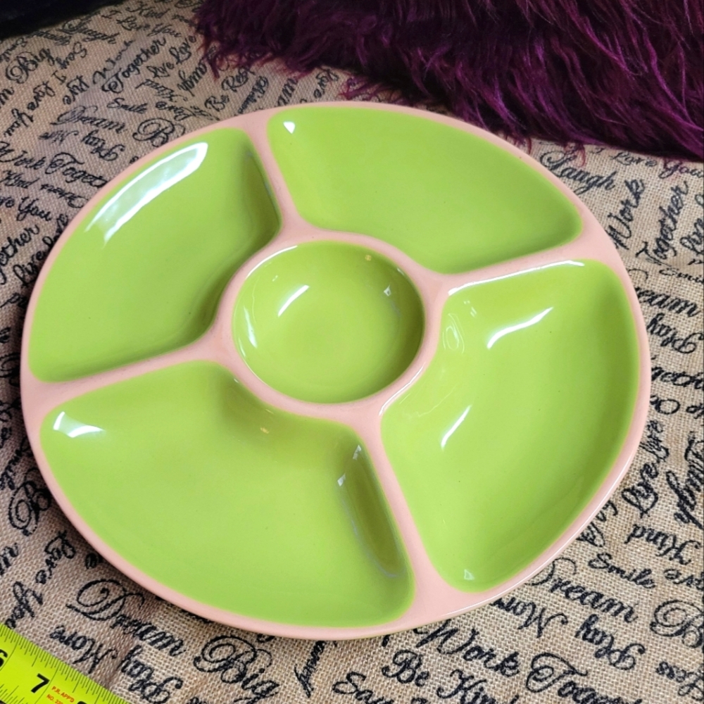 Crate & Barrel monteray 5 part server stoneware-green
